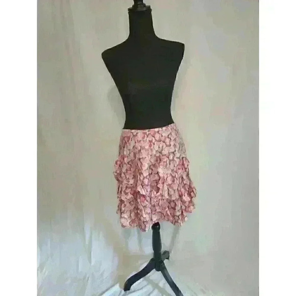 Garnet Hill Skirt size 14 Pink Floral Ruffled Silk Skirt - Picture 1 of 7